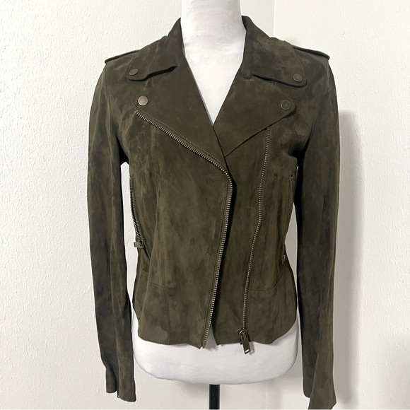 Massimo Dutti Women’s Size Small Olive 100% Sheep Leather Super Soft Suede EUC - Picture 1 of 16
